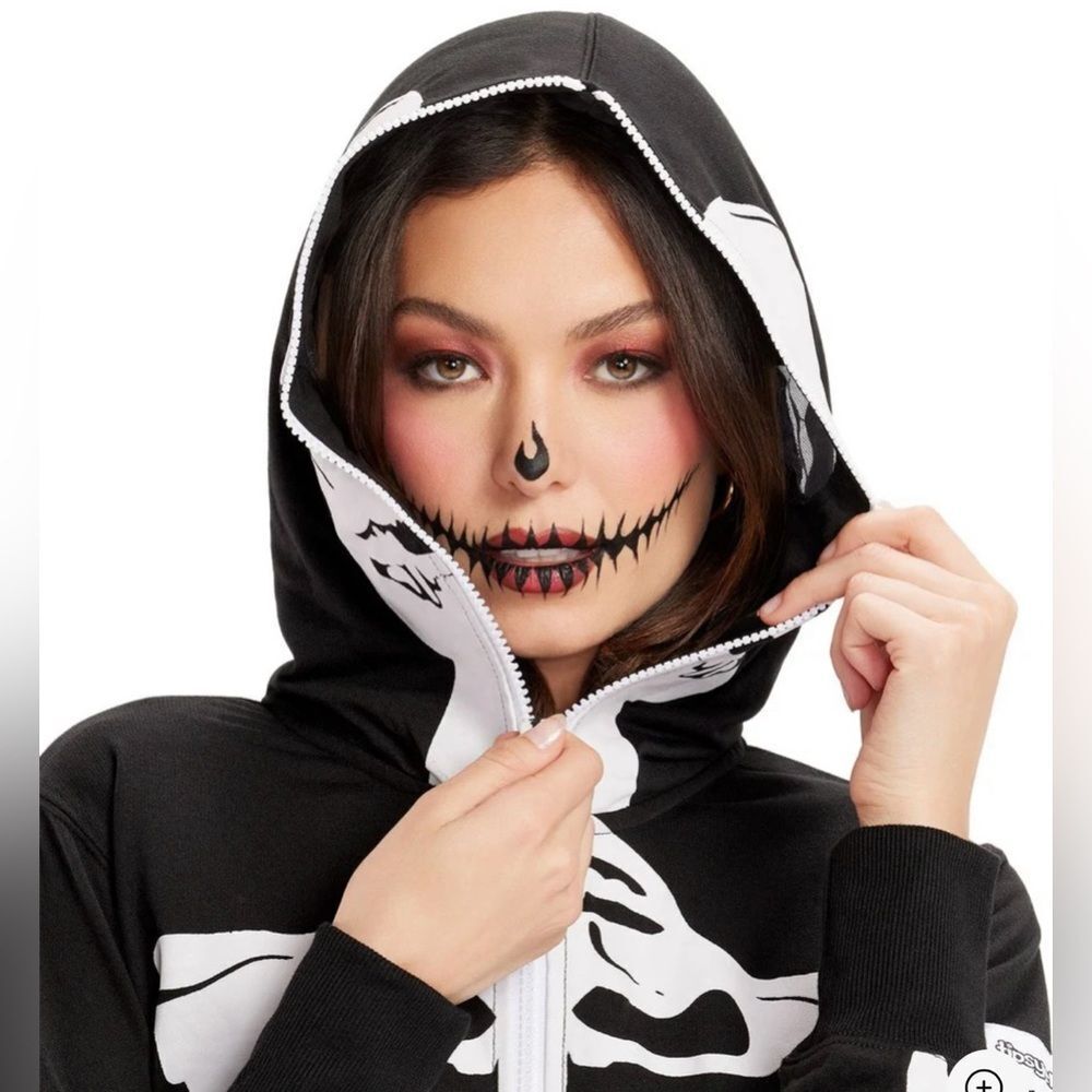 NWT Tipsy Elves Unisex Skelton Full Zip One Piece Jumpsuit Halloween- Size XS - Picture 4 of 13